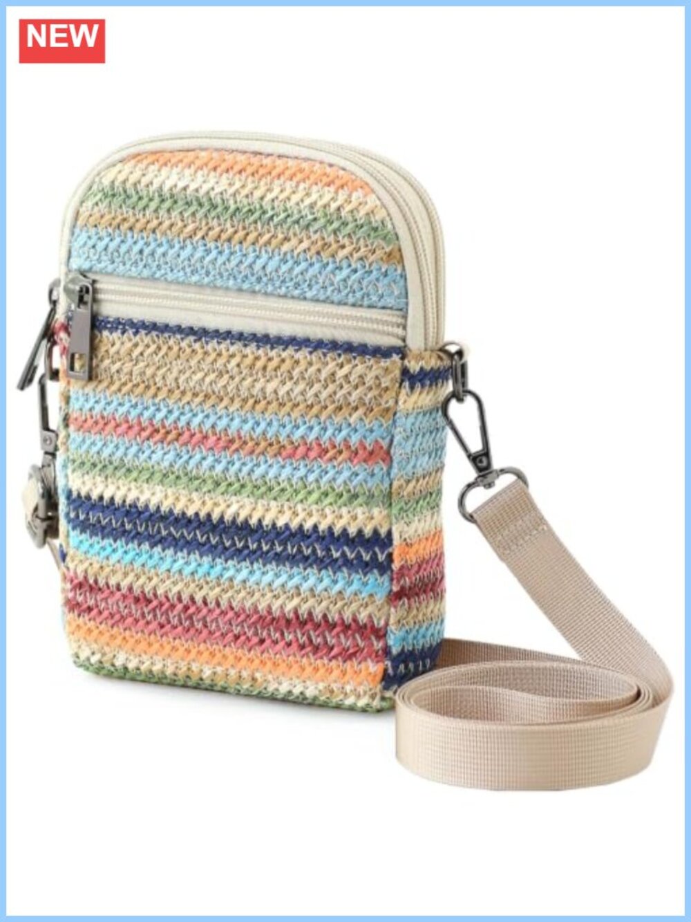 Woven Straw Crossbody Bag Small RFID Phone Purse Travel